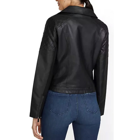 NWT New York & Company Faux Leather Moto Jacket Black Quilted Shoulders XXL NY&C - Picture 7 of 11